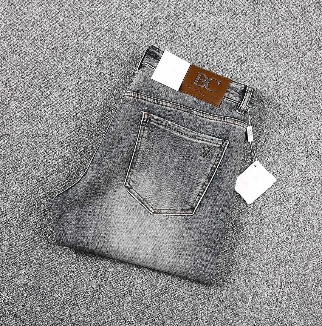 BLLIYOSS Wash Jeans men Denim fabric 2024 New elastic embroidery Straight long pants Customized leather label Stretch Fabric