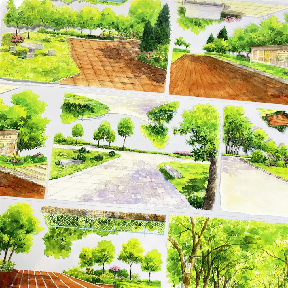 Washi Pet Tape A940 Tree Shade Campus Landscapes Track Antique Scrapbook Collage Diy Cards Sticker Diy Card