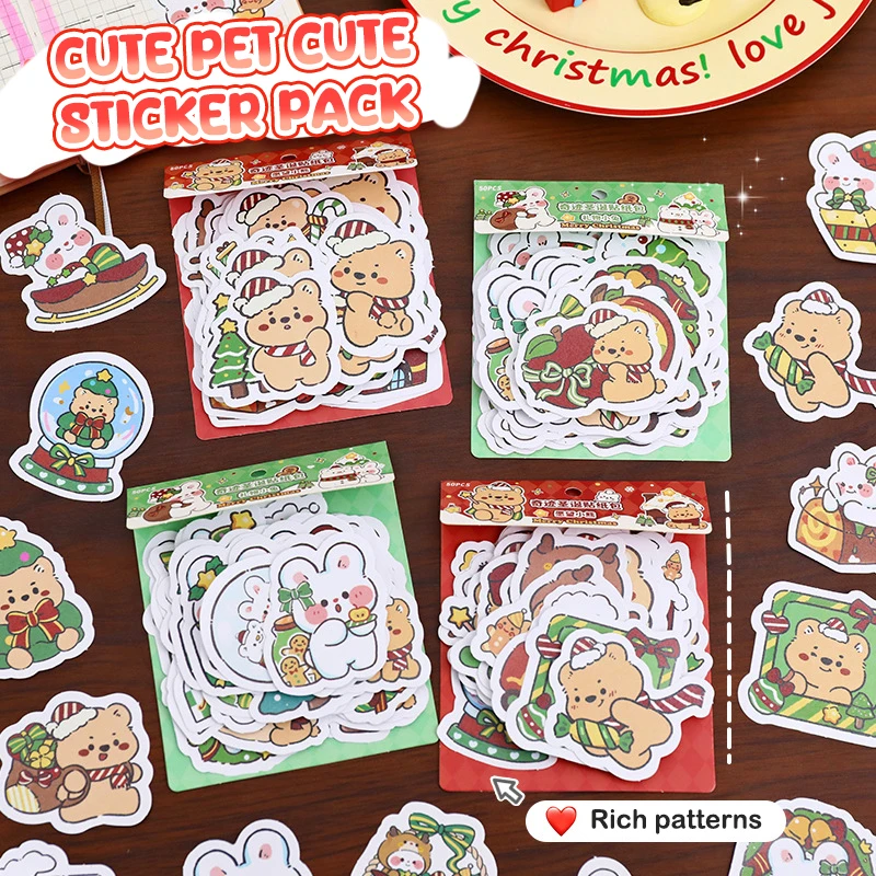 50 แผ่นการ์ตูนน่ารักสติกเกอร์ตกแต่งคริสต์มาสความงามเครื่องเขียนไดอารี่สติ๊กเกอร์ตกแต่งโรงเรียนของขวัญ