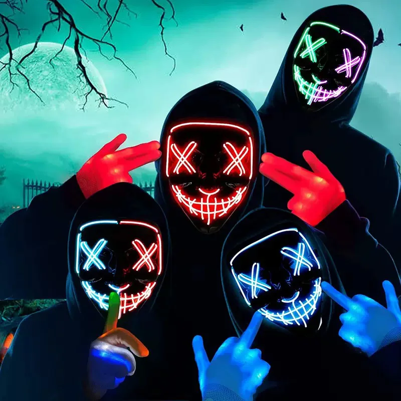 Máscara LED Inalámbrica de Terror, Máscara Luminosa de Cosplay, Máscaras Purge con Luz para Adultos y Niños, Accesorios de Disfraces de Neón