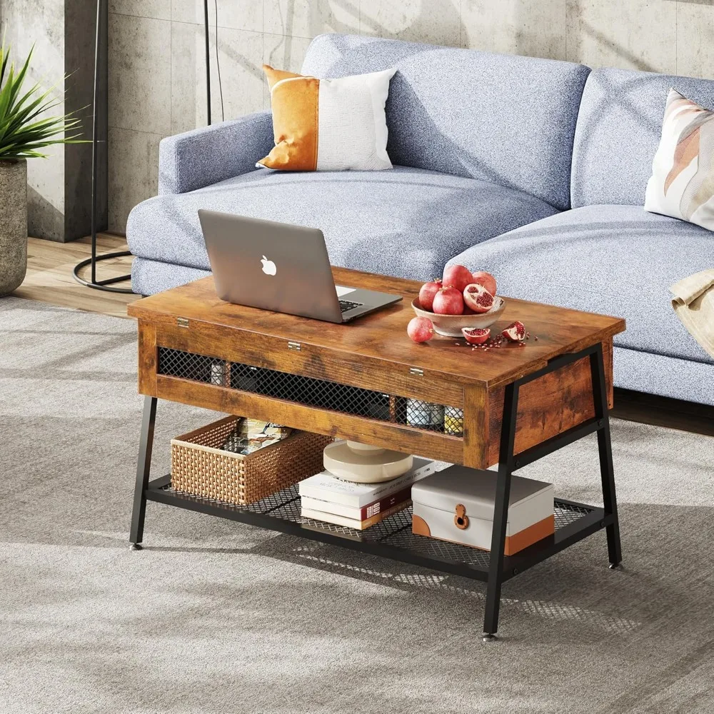 Lift Top Coffee Table, 4 in 1 Coffee Table with Hidden Compartment, Multi-Function Coffee Table Converts to Dining Table