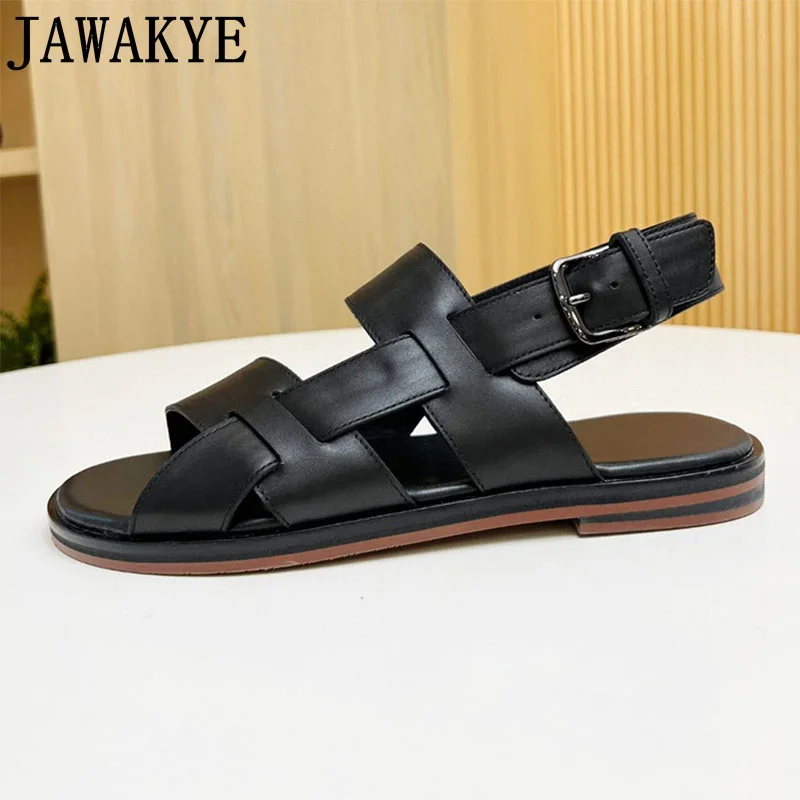 Designer New Leather Sandals Male Open Toe Cross Weaving Beach Shoes Summer Casual Sandals for Men