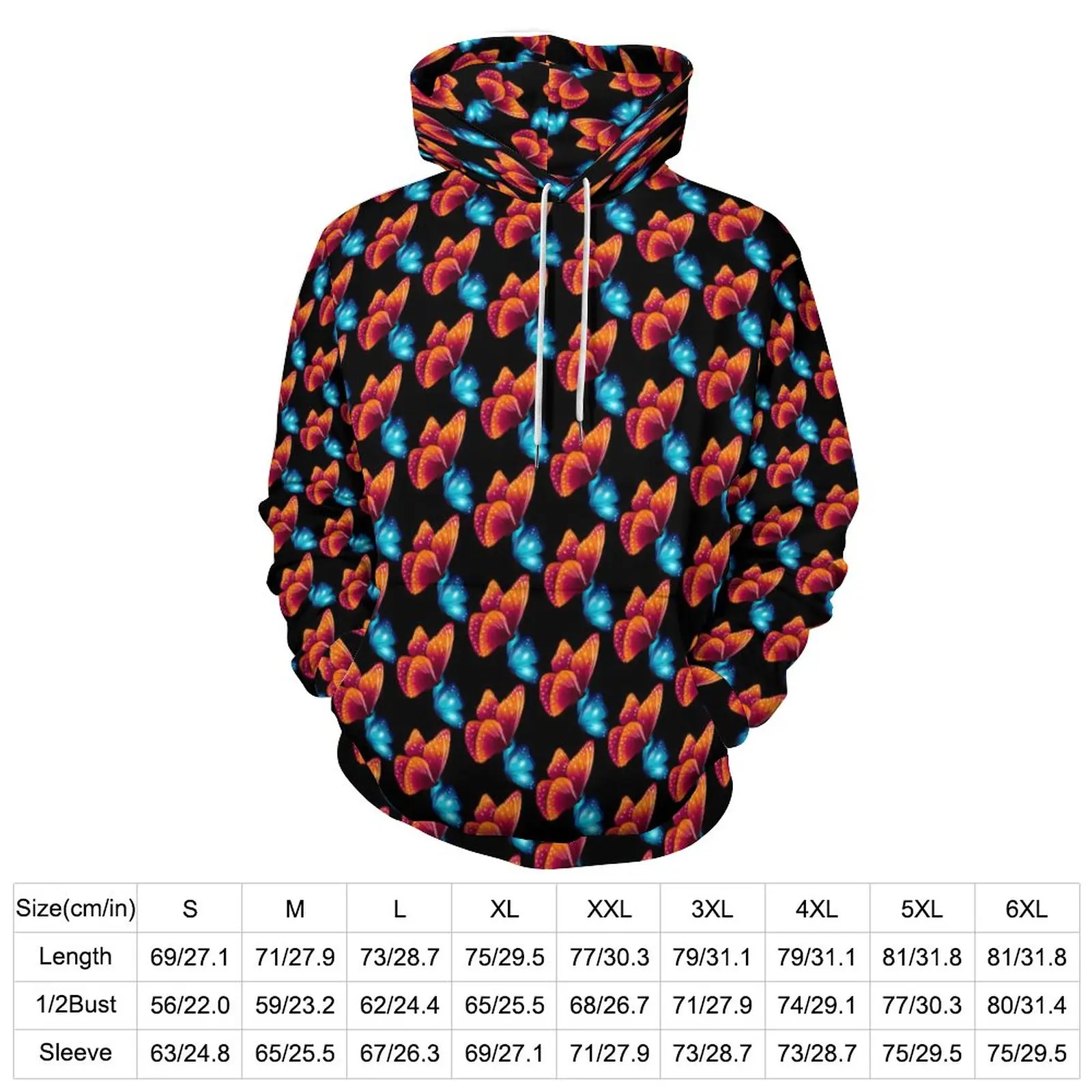 Butterfly Print Hoodies Long Sleeve Red And Blue Y2k Casual Hoodie Winter Classic Oversized Custom Loose Hooded Sweatshirts