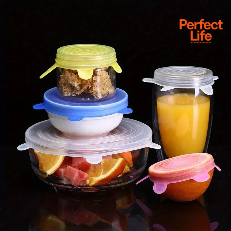 6Pcs Silicone Cover Stretch Lids for Kitchen Microwave Food Covers Bowl Caps Elastic Silicone Lid Cap Universal Adaptable Lids