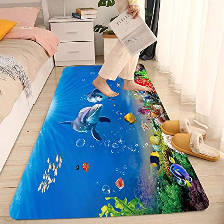 

Коврик из пены с эффектом памяти и противоскользящим покрытием Underwater World Blue Dolph Prt, удобный фланелевый коврик для кухни и ванной комнаты