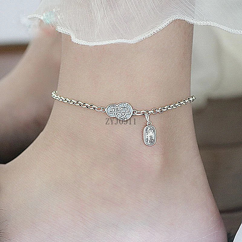 Женский браслет из стерлингового серебра, универсальная ретро-бирка с открытой цепочкой для ног, цепочка для ног
