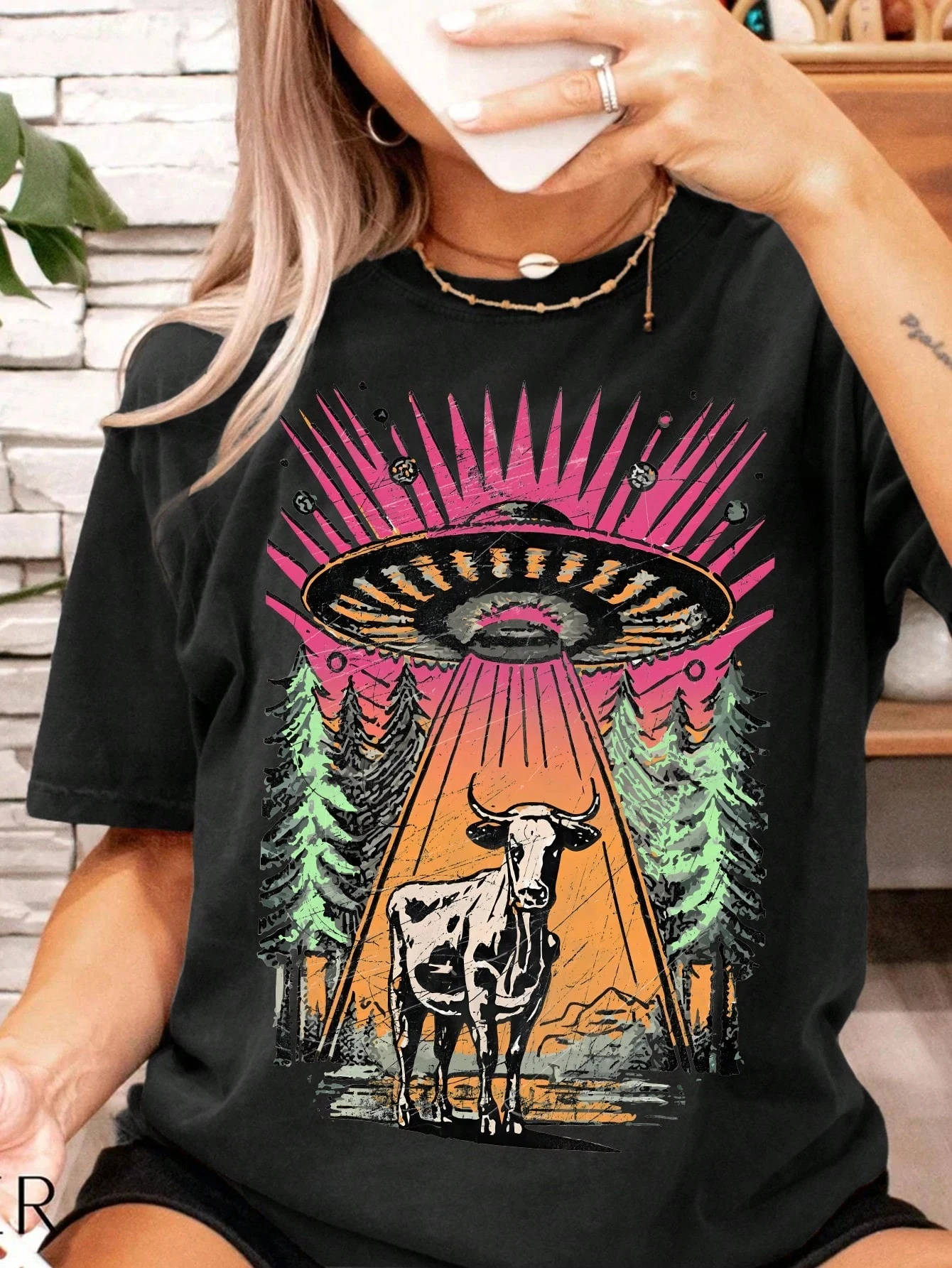 

Saucer & Forest Graphic Printing Summer Autumn Winter Cotton Casual Comfort Men's and Women's T-Shirts Short Sleeves Outdoor