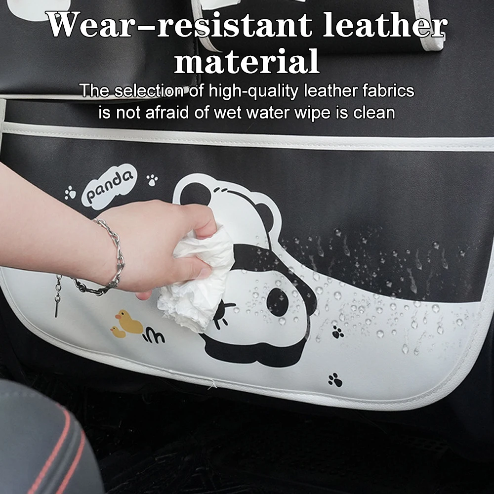 Anti Kick Pad Car Trash Can Bin Leather Multifunction Car Backseat Organizer Cup Holder Tissue Holder Cartoon