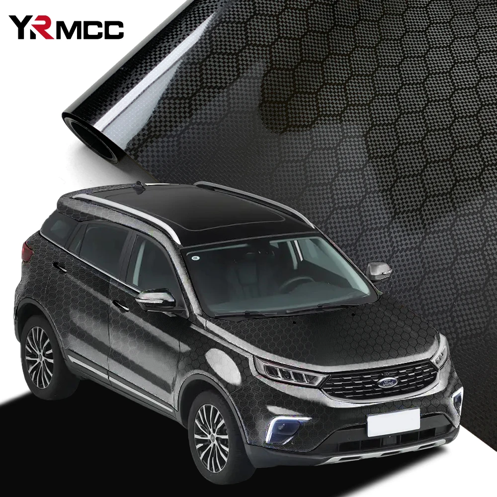 Car Adhesive Vinyl Forged Carbon Wrap Sticker Honeycomb Pattern Auto Tint Films Glossy Waterproof Wrapping Sheet Car Accessories