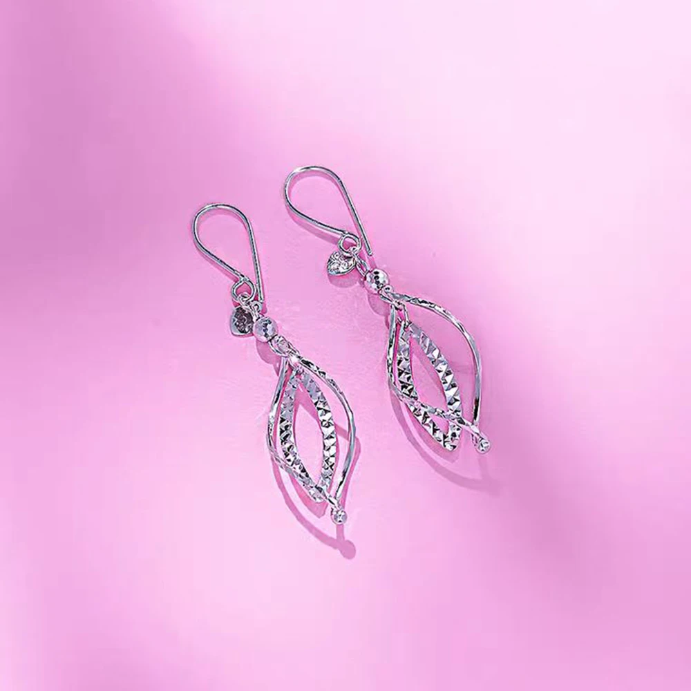 New Pt950 Real Platinum 950 Women Earrings Lucky Full Star Carved Wave Drop Dangle Earrings 3-3.1g