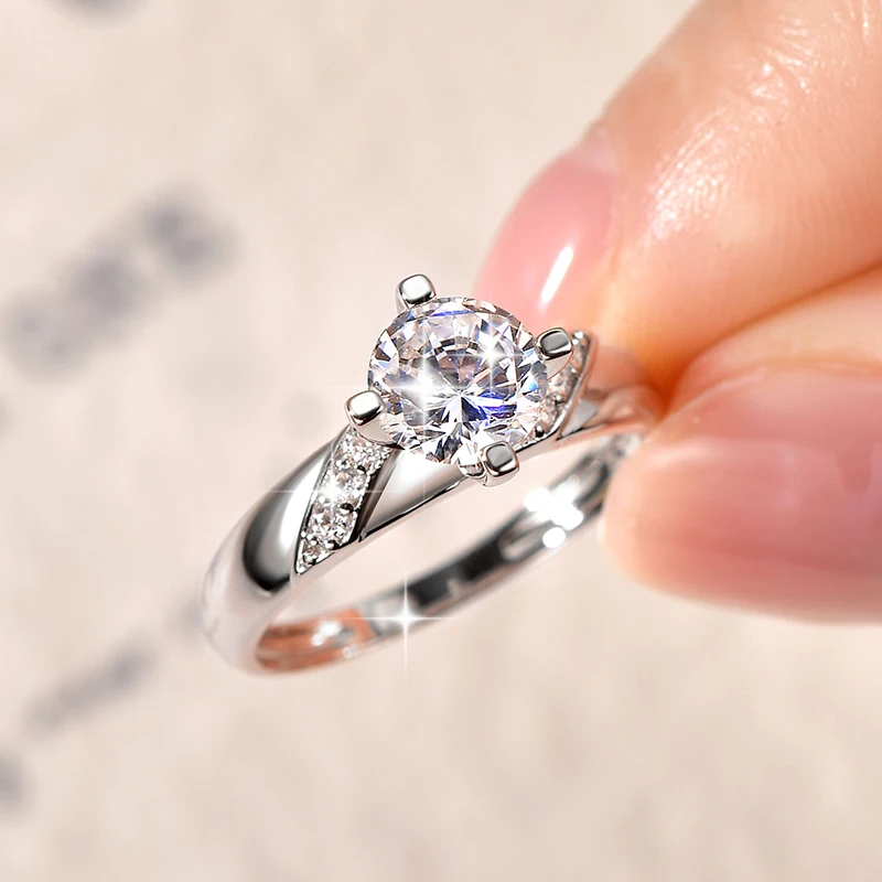 14K Vergoldeter CZ Labor-Diamant Versprechen-Ring 7mm Rundschliff Kubischer Zirkonia Hochzeits-Verlobungsringe für Frauen – Detail 21