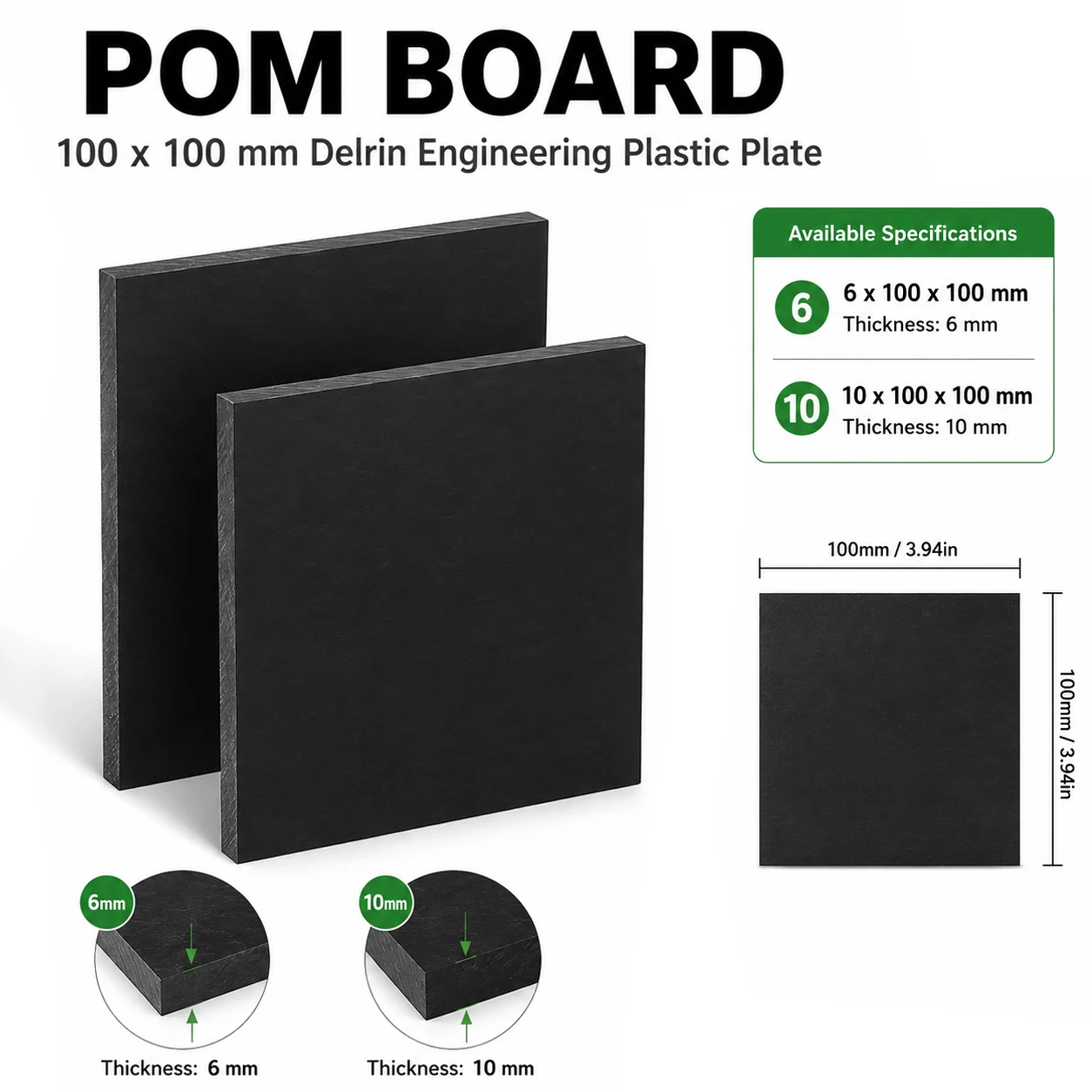 1pc High Strength POM Delrin Sheet, Anti-Aging Polyoxymethylene Plate for Jigs, Fixtures, Prototyping & DIY Craft Projects
