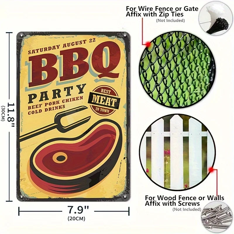ديكور الغرفة 6 قطع مجموعة لافتات معدنية من القصدير للشواء الرجعية، لوحات فنية جدارية لحفلات الشواية العتيقة، 30.48 × 20.32 سم للمنزل والمطعم
