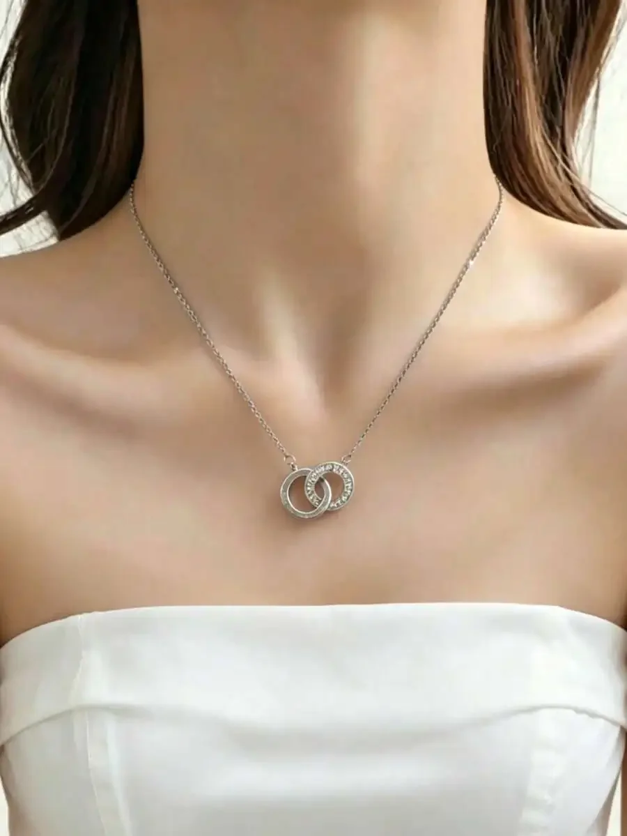 

Double Circle Zirconia Pendant Necklace Stainless Steel Jewelry For Women