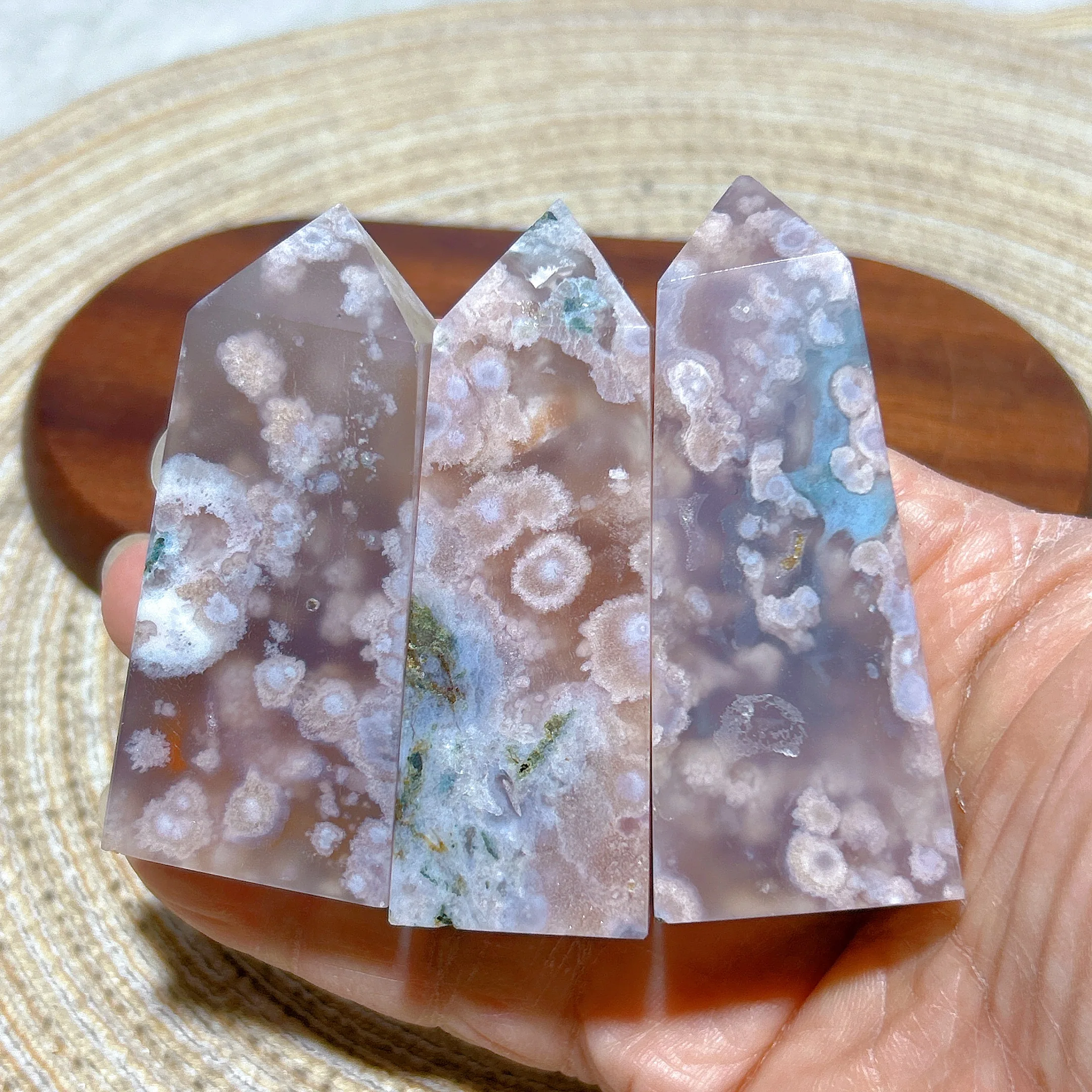 

Healing High Quality Natural Crystal Pink Flower Agate Tower Reiki Gemstones Mineral Energy Home Decorations Room Decor Gift