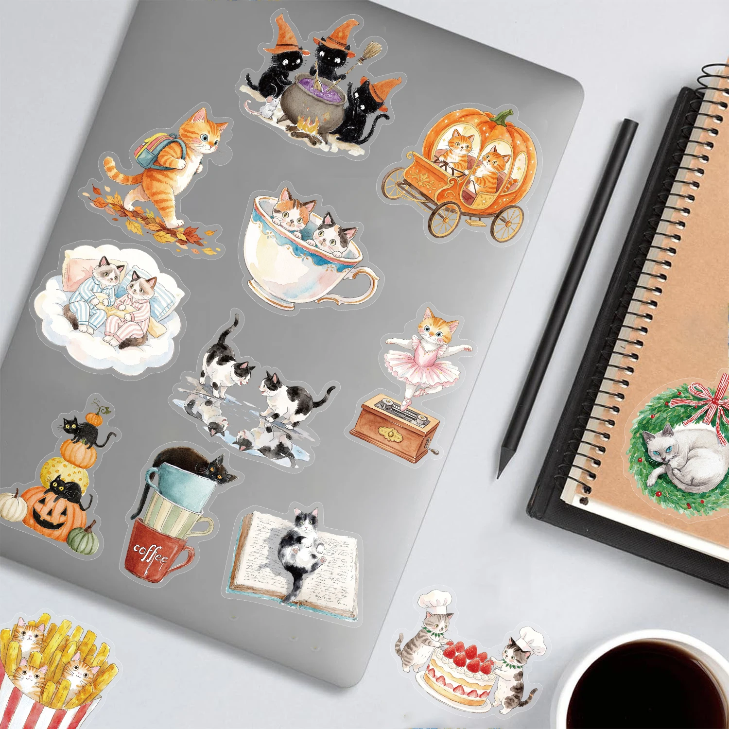 50PCS Cartoon Cute Kitten Sticker Nostalgia Harajuku Bar Luggage PET Fridge Waterproof Motorcycle Cup Notebook Art Stickers
