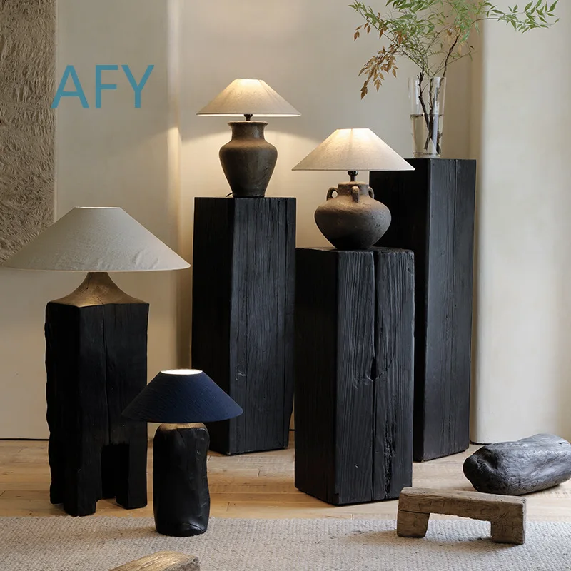 Original Wooden Pier Stool for Japanese Style Wabi Sabi Decor Solid Wood Stump Side Table for Bedroom Living Room Corner Home
