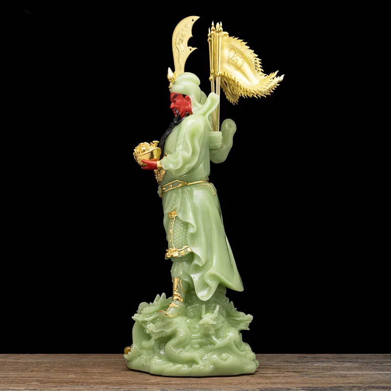 Large Asia high grade GOOD LUCK God of wealth 9 dragons GUAN GONG Mammon jade gilding Buddha statue HOME Shop Company Decoration