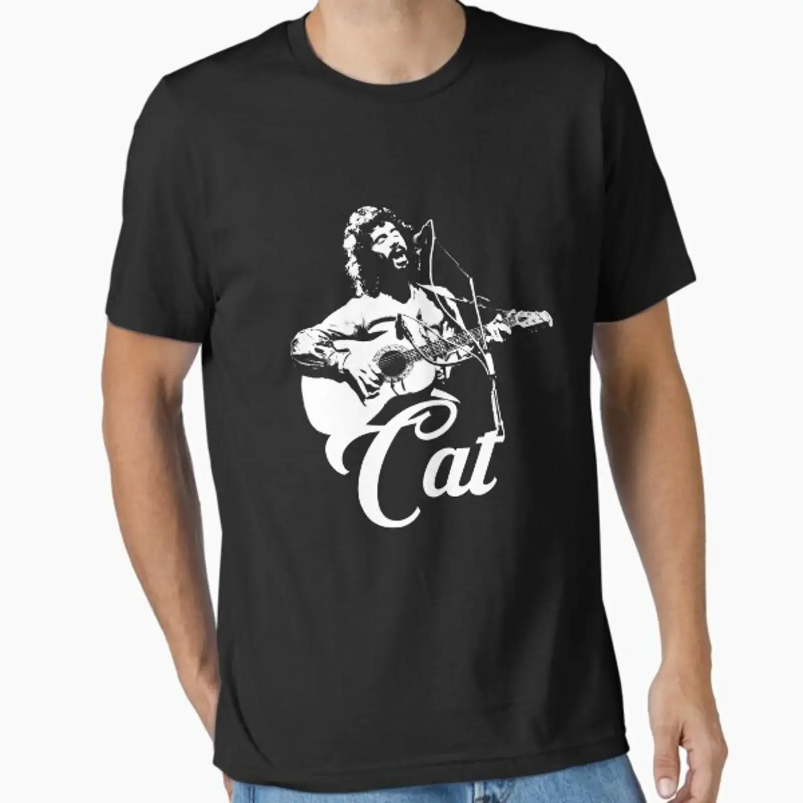 Cat Stevens White Stencil designed and sold by threeampersands vintage Washed Stretched graphic streetwear Comfortable Unisex