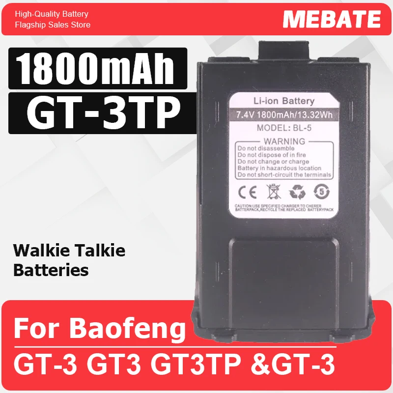 GT-3TP Walkie Talkie Battery 7.4V 1800mAh 3800mAh For Baofeng GT-3 GT3 GT3TP &GT-3 Mark-II III Walkie Talkie Replacement Battery
