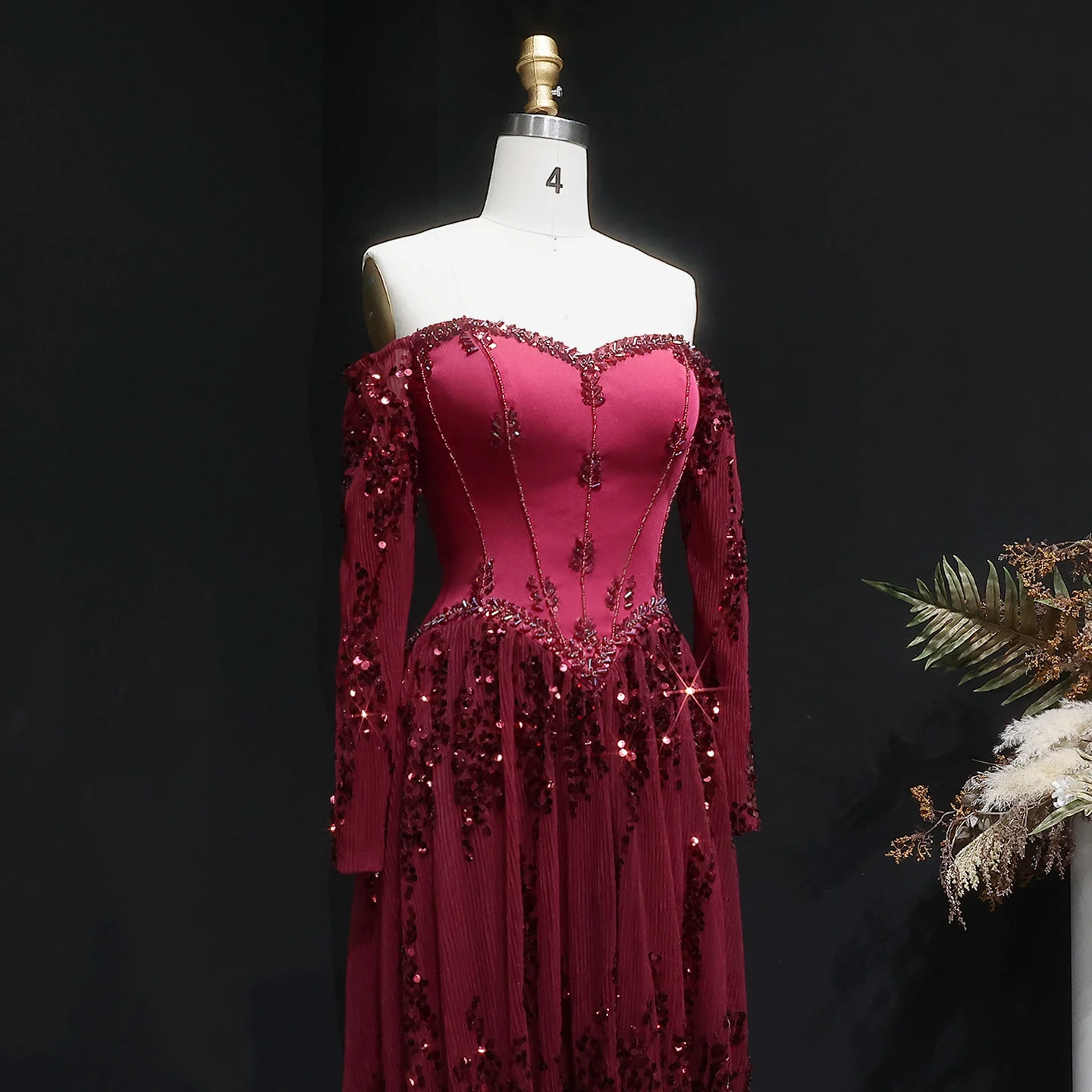 Sharon Said Elegantes Sweetheart-Abendkleid mit Transparenten Langen Ärmeln und Perlen für Hochzeiten, Partys und Bälle SS628 Maßanfertigung – Detail 20