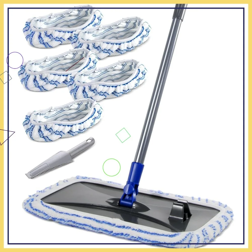 

Extra Large Microfiber Mop, 16" Flat Head with 5 Pads for Wet & Dry Floor Cleaning on Hardwood Tile Laminate, Includes Scraper