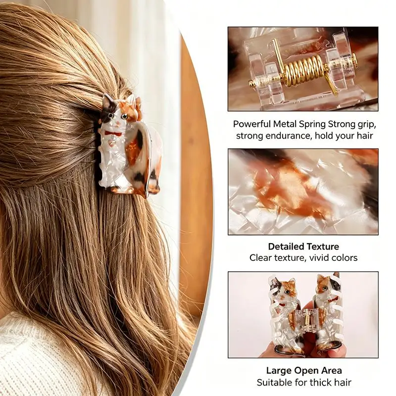 Niedliche Haarklammer mit Katzenmuster, rutschfest, starker Halt, Haarschmuck für Frauen und Mädchen, für den Alltag, Partys, Haarewaschen und Make-up. – Detail 7