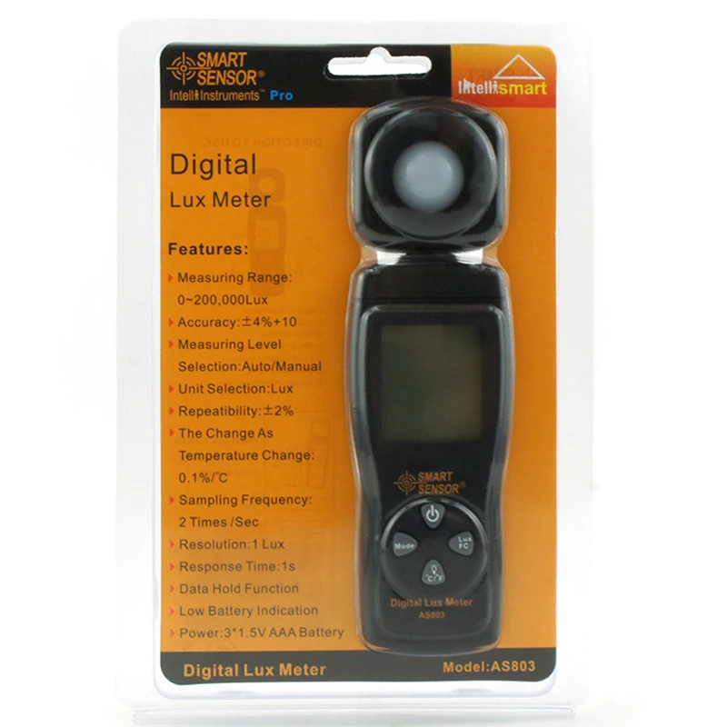SENSOR inteligente AS803, medidor de luz Lux/Fc, fotómetro Digital para fotografía, iluminómetro, probador ambiental, espectómetro