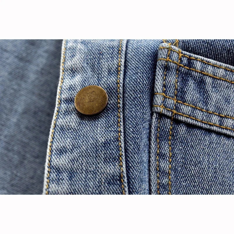 Wiosna Lato Kobiety Vintage Washed Blue Duża kieszeń Cienka krótka kamizelka dżinsowa Okrągły dekolt Jednorzędowa kowbojska kamizelka bez rękawów