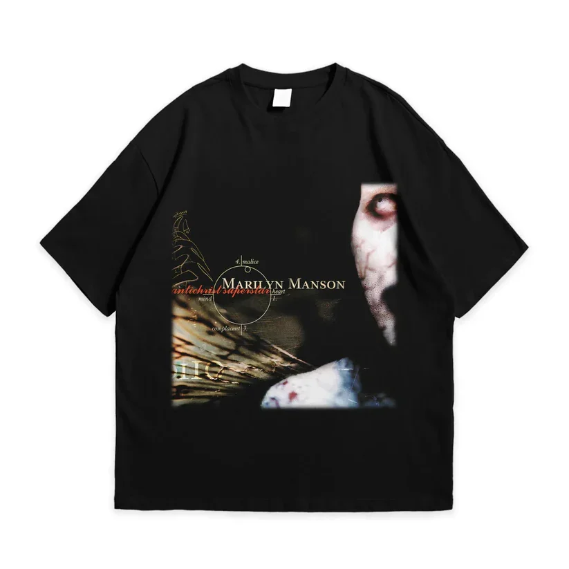 Marilyn Manson Men Cotton TShirt Vintage Grunge Streetwear Black