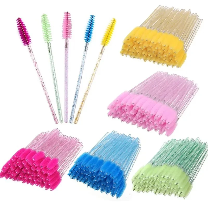 50 Stuks Wegwerp Kristal Wimper Verlengborstel Mascara Wands Applicator Wenkbrauw Wimpers Borstels Met Kolf Case Make-Up Tools