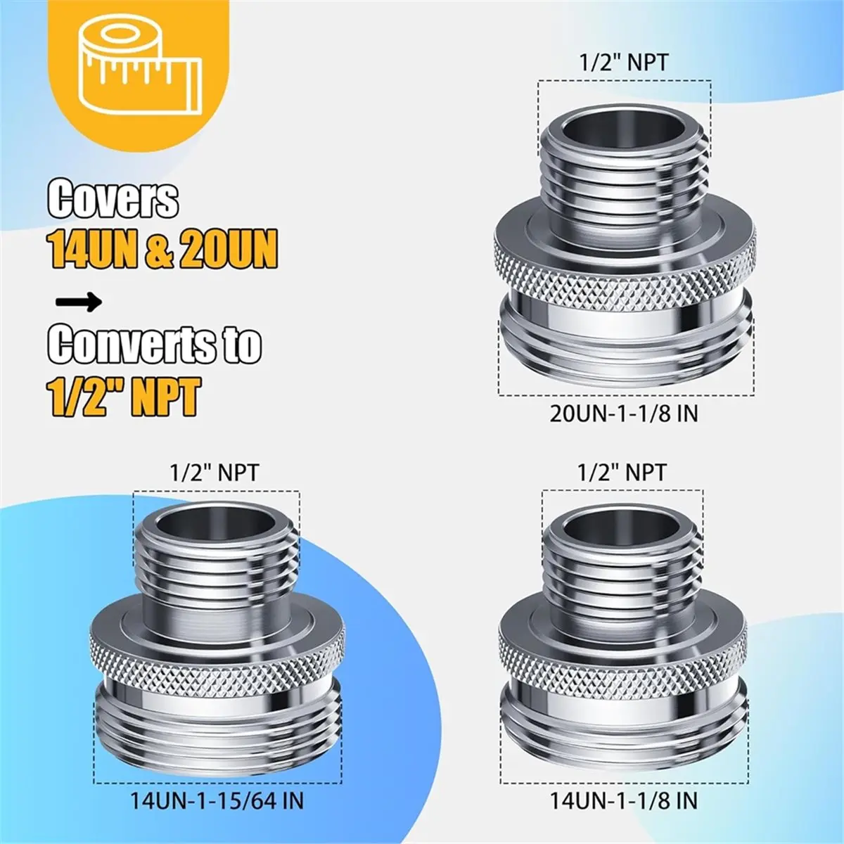 COFA 3 Pack Ball End Shower Arm Adapter Kit, Converts Vintage 14UN 20UN Arms to 1/2 Inch NPT, for Converting Old Fashioned