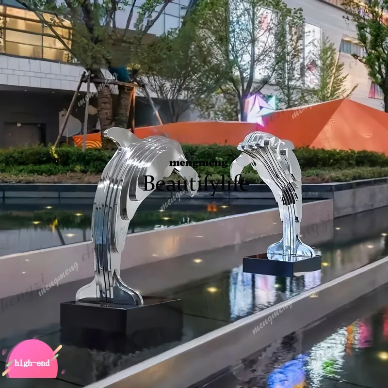 R134 Dolphin decoration outdoor pool landscape sculpture stainless steel simulation animal wedding props lawn decoration