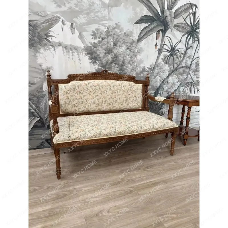 XX solid wood retro sofa small apartment living room leisure chair balcony sofa customization
