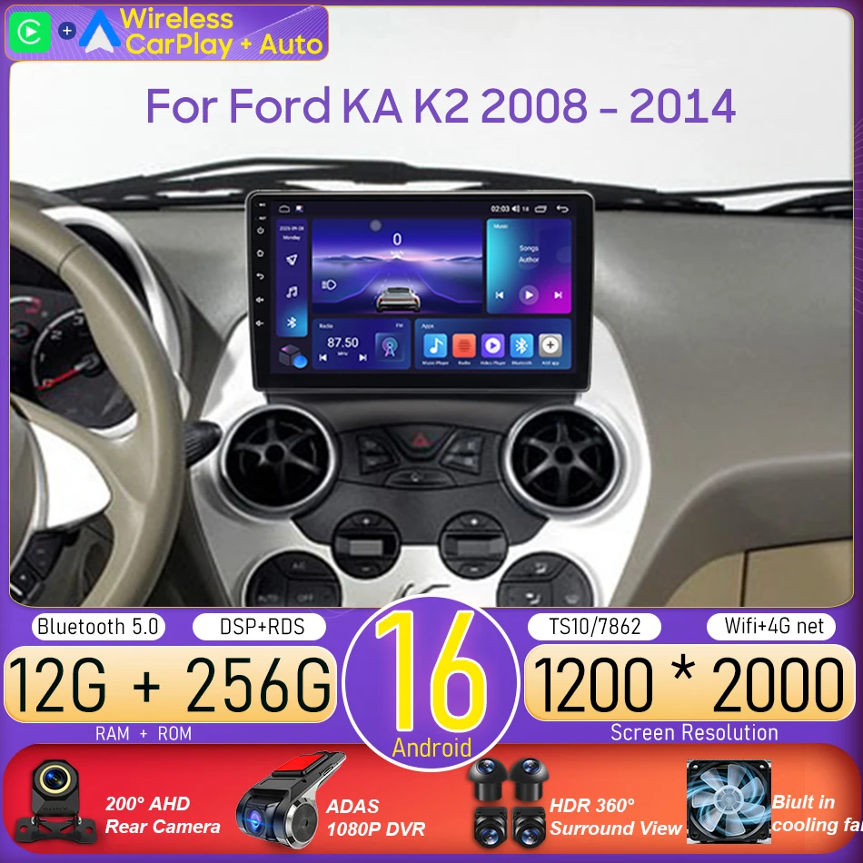 

Автомагнитола Android для Ford KA K2 2008-2014, мультимедийный видеоплеер, GPS-навигация, CarPlay, Auto 2din DVD