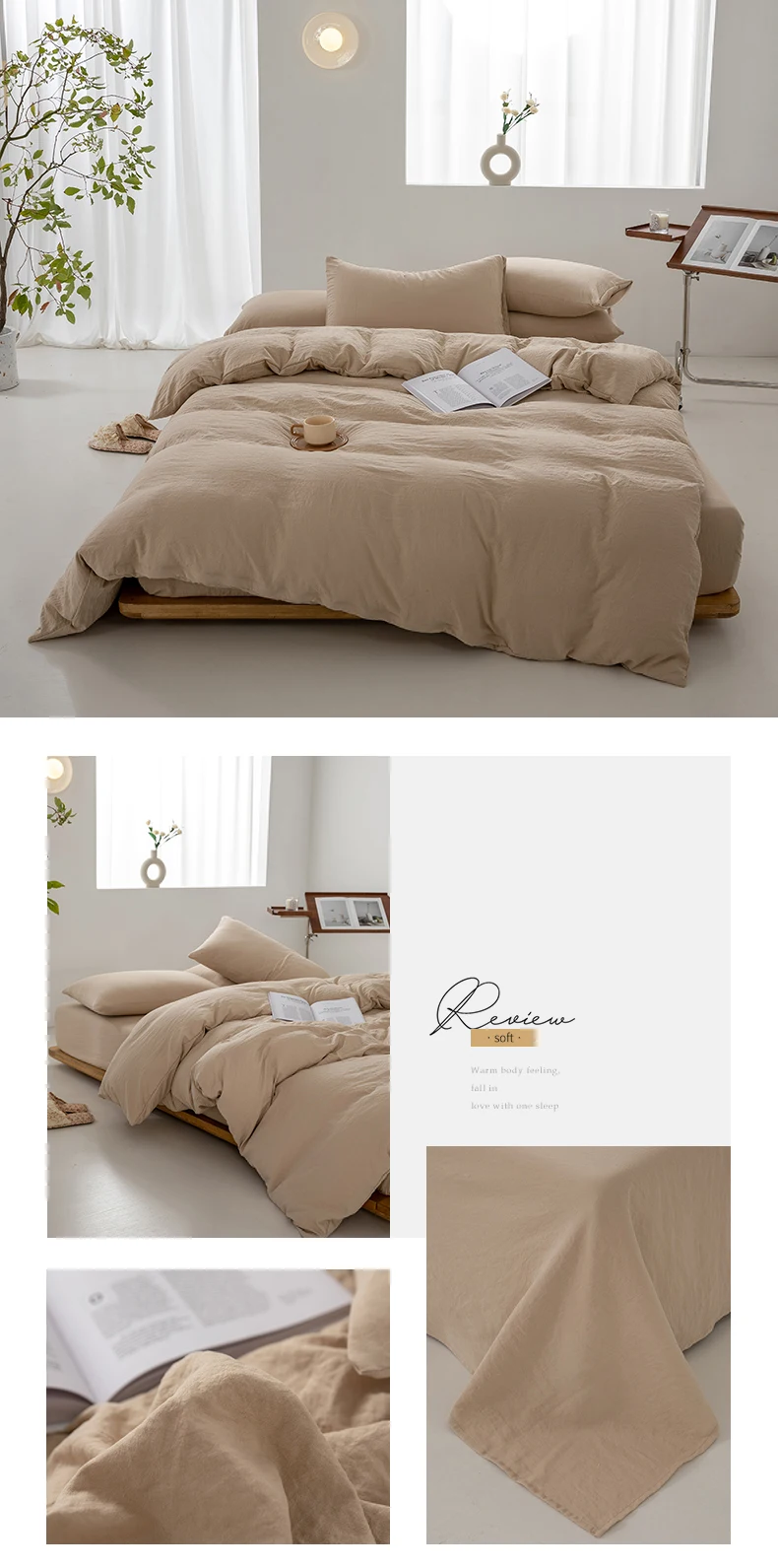 1pc Solid Color Duvet Cover 100% Washed Cotton Quilt Cover Japanese Minimalist Style Bedding Single Double King Queen Size Bed