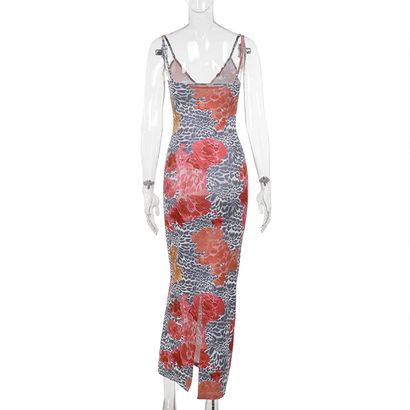 Summer 2024 New Slim Fit Spicy Girl Long Dress European And American Style Sexy Leopard Pattern Suspended Dress JY24170PFO