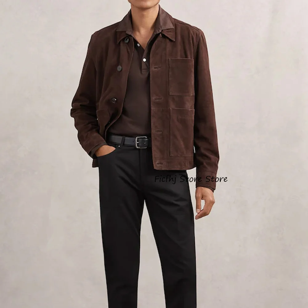 

Suede Fabric Man Jackets High Quality Lapel Casual Suit Men's Jacket Urban Blazers Casual and Stylish Single-breasted Fashion