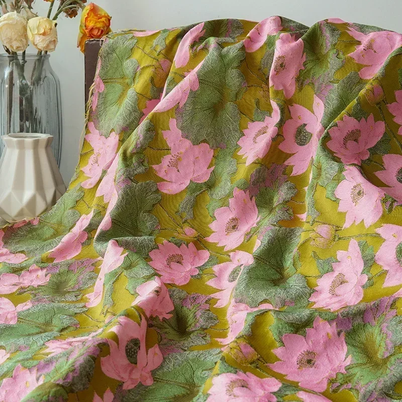 

Retro Lotus Jacquard Fabric Summer Dress Fluffy Skirt Luggage Bag Decorative Handmade DIY Sewing Accessories