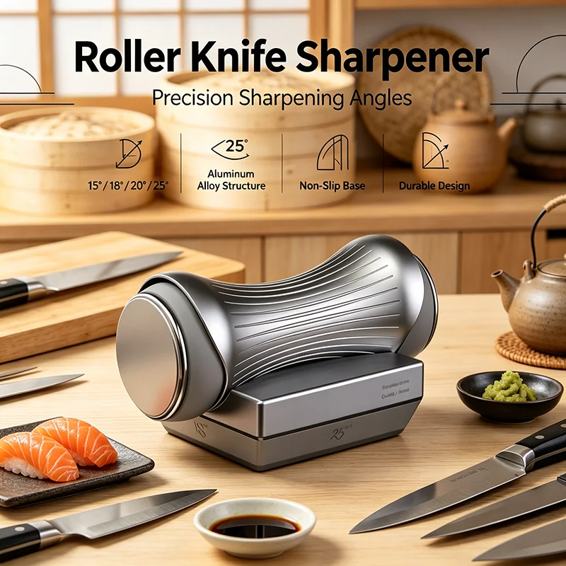 Rolling Knife Sharpener Fixed Angle Diamond Sharpening System Kit Tumbler Style Grinding Stone for Kitchen Home and Outdoor