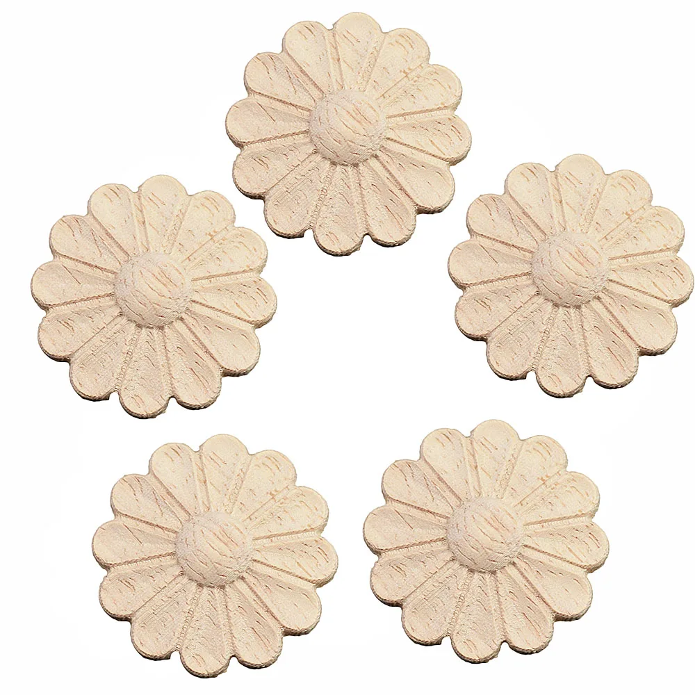 

5PCS European Carved Unpainted Retro Wood Applique Decal Wooden Miniature Decoration Crafts Corner Frame Furniture Cabinet Decor