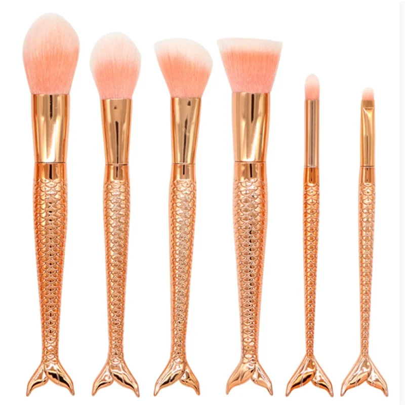 Nuovo modello sirena set di pennelli per trucco per sopracciglia a coda di pesce a 10 lame-pennello colorato per coda di pesce 3D pennello per ombretto strumenti di bellezza