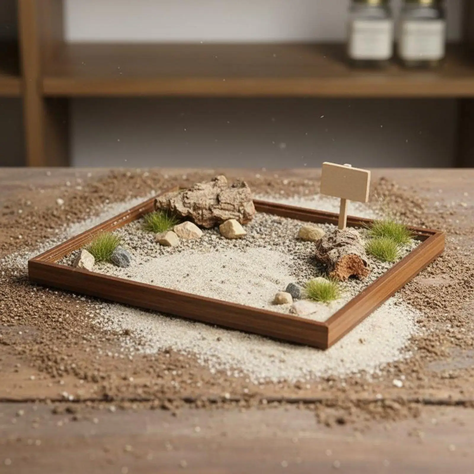 Wooden Sand Table Base Stand for Miniature Diorama Display Tray with Model Scene Platform for Collector Hobby Art