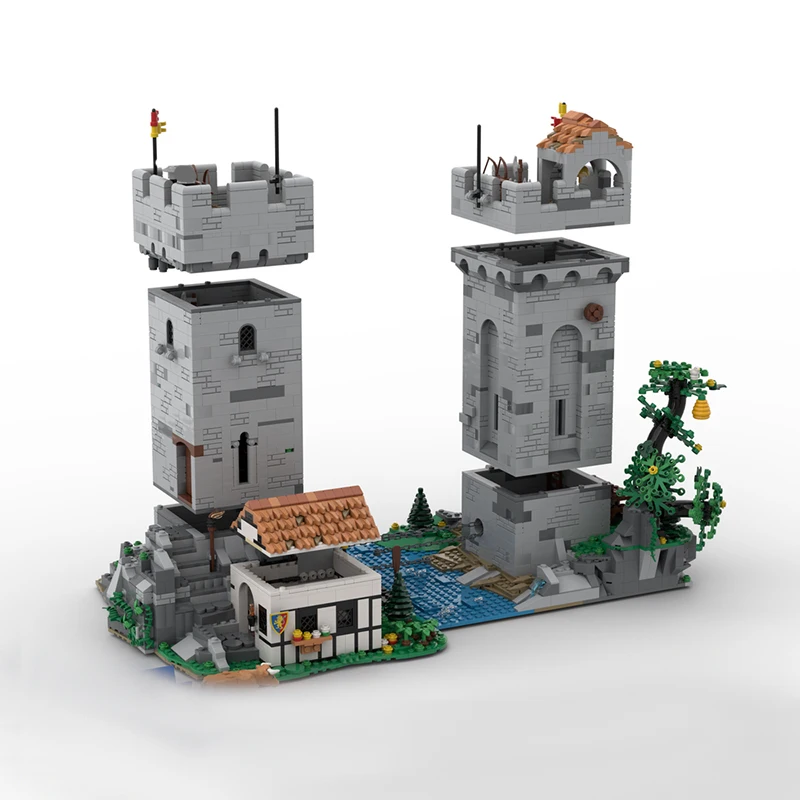 Modelo Medieval Street View, ladrillos de construcción MOC, torre de cadena de hierro, tecnología Modular, regalos, vacaciones, montar, juguetes para niños, traje