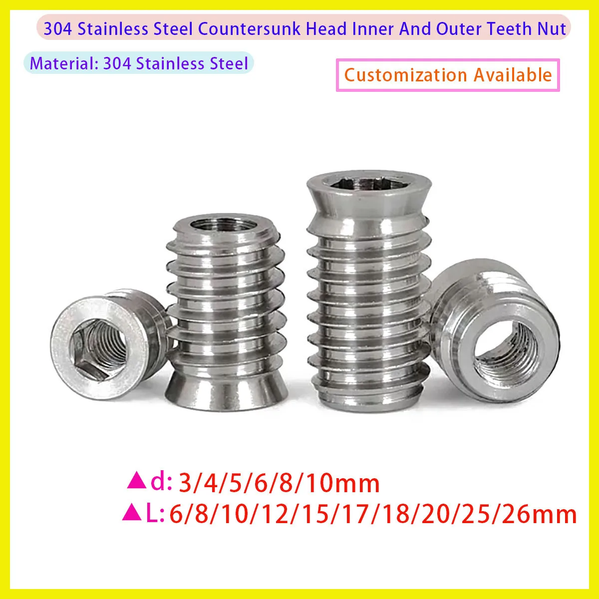 304 Stainless Steel Embedded Furniture Nut Wooden Insert Nut Hexagonal Socket Self Tapping Nut M4 M5 M6 M8