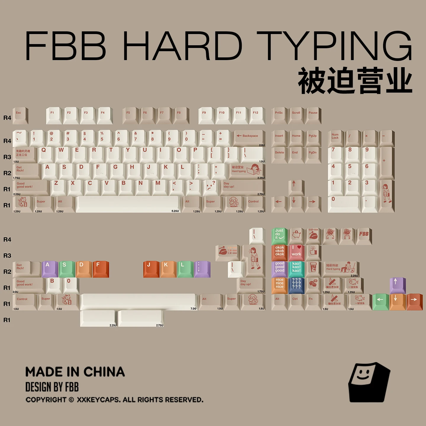 

Колпачки для клавиш FBB, жесткие рабочие колпачки для механической клавиатуры, переключатели MX, аксессуары по индивидуальному заказу, подарок «сделай сам», толщина 1,7 мм