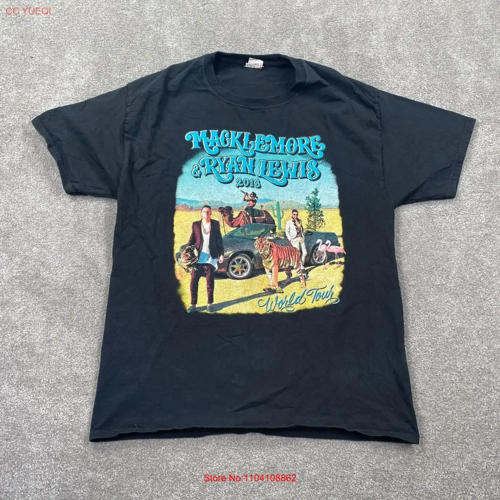 Macklemore Ryan Lewis 2013 World Tour Crew Neck T Shirt Men's Size L Black vintage Washed Breathable Versatile fashion Soft