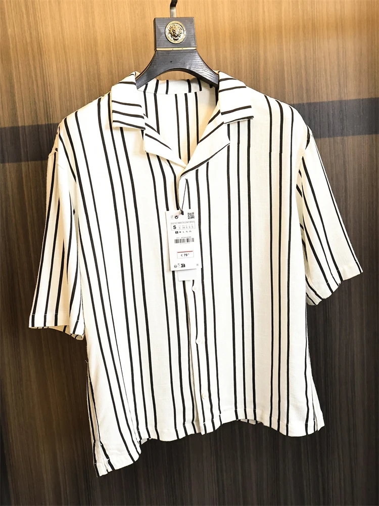 

Мужская летняя повседневная одежда из смеси хлопка и льна ort Sve с воротником в полоску, дышащая, свободная посадка, обычная, тонкая