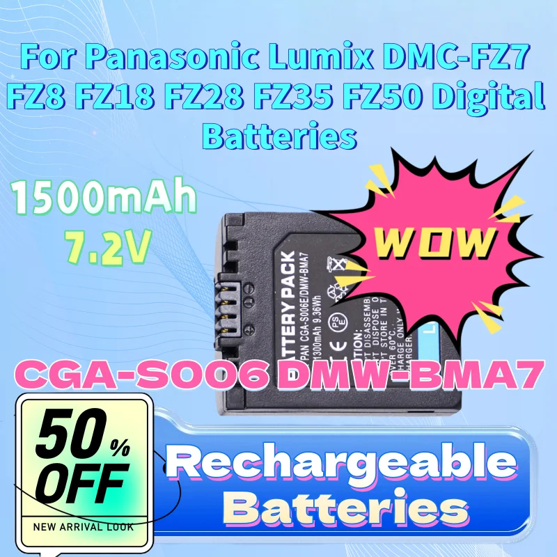 

High-Quality Battery 1500mAh 7.2V CGA-S006 DMW-BMA7 for Panasonic Lumix DMC-FZ7 FZ8 FZ18 FZ28 FZ35 FZ50 Digital Batteries