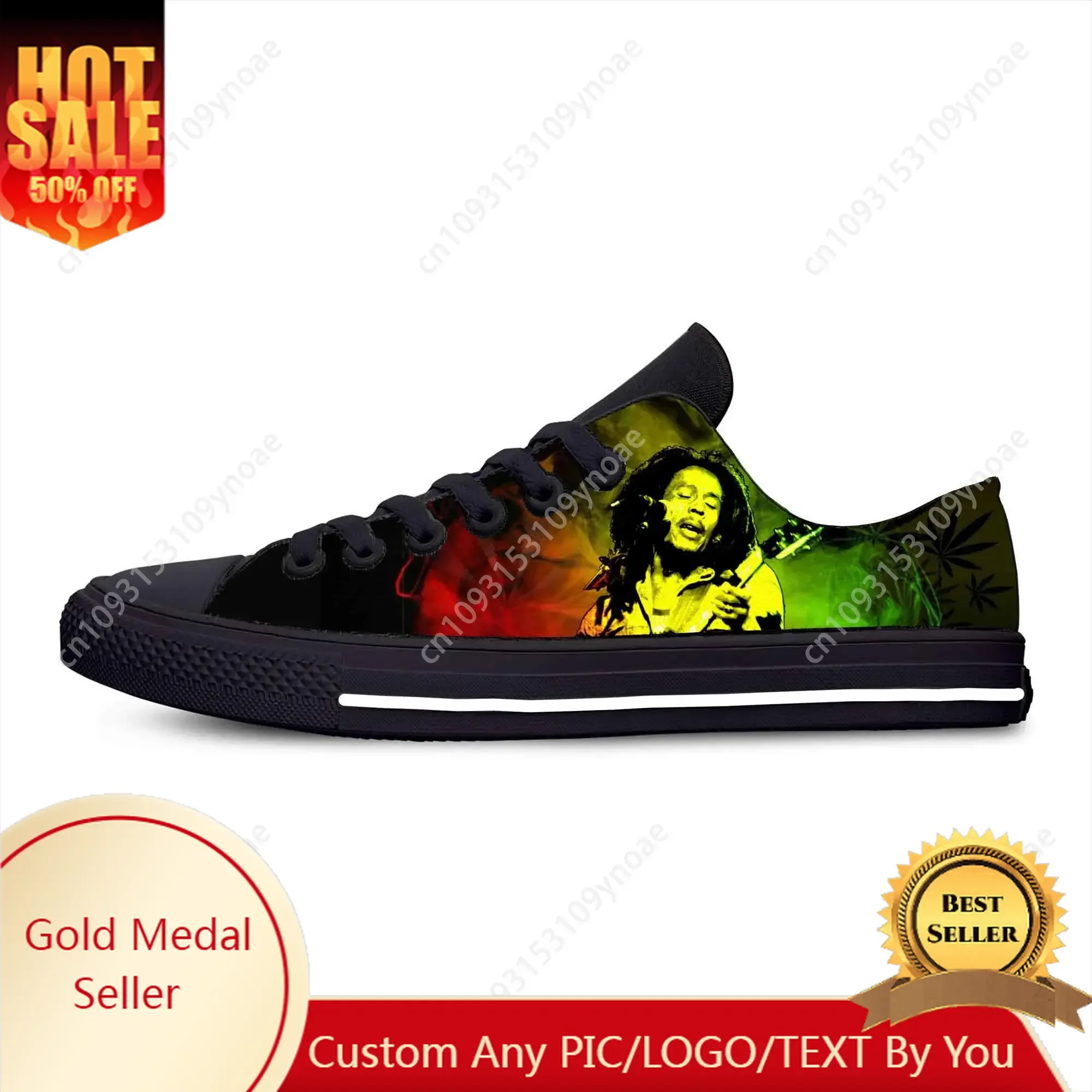 

Legend Bob Marley Reggae Rasta Music Rock Fashion Casual Cloth Shoes Low Top Comfortable Breathable 3D Print Men Women Sneakers